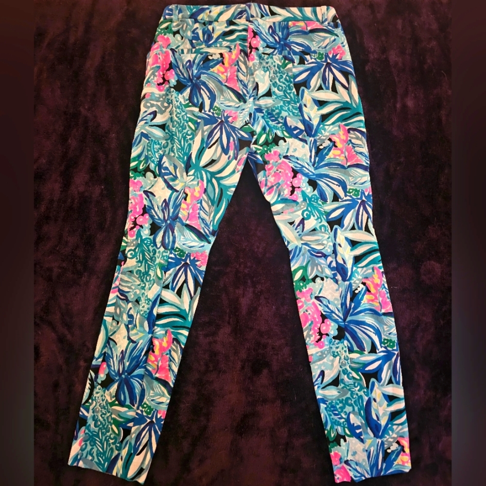 Lilly Pulitzer Floral Kelly Skinny Pants Maldives Green
